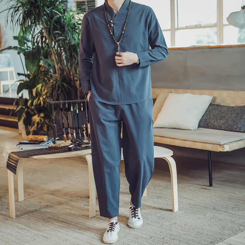 Set di 2 pezzi di stoffa per meditazione da uomo, con camicia in cotone e pantaloni alla caviglia con tasche, motivo Buddha Stones - image 35