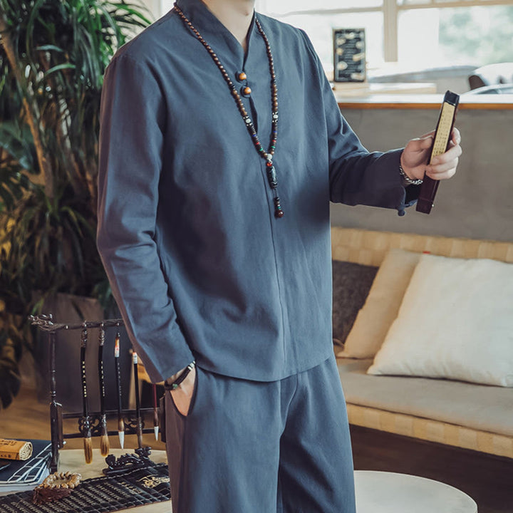 Set di 2 pezzi di stoffa per meditazione da uomo, con camicia in cotone e pantaloni alla caviglia con tasche, motivo Buddha Stones - image 41