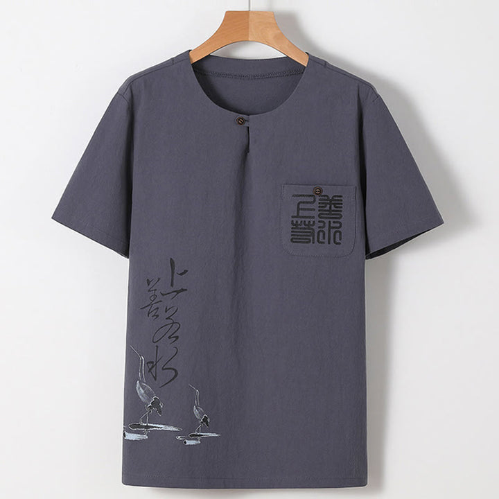 Set di 2 pezzi Buddha Stones, caratteri cinesi, gru, camicia in cotone, pantaloni con tasche, panno da meditazione per uomo - image 19