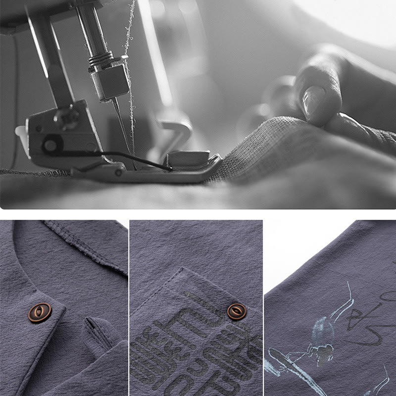 Set di 2 pezzi Buddha Stones, caratteri cinesi, gru, camicia in cotone, pantaloni con tasche, panno da meditazione per uomo - image 28