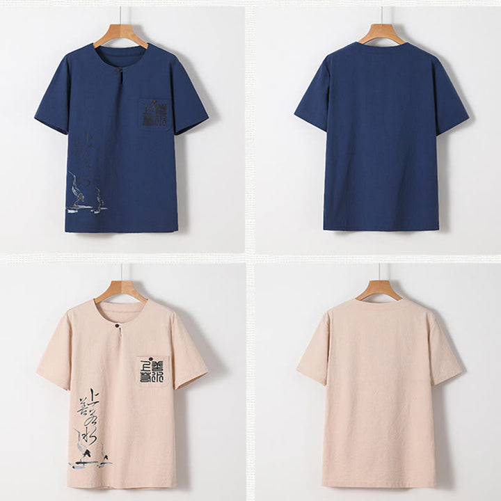 Set di 2 pezzi Buddha Stones, caratteri cinesi, gru, camicia in cotone, pantaloni con tasche, panno da meditazione per uomo - image 3