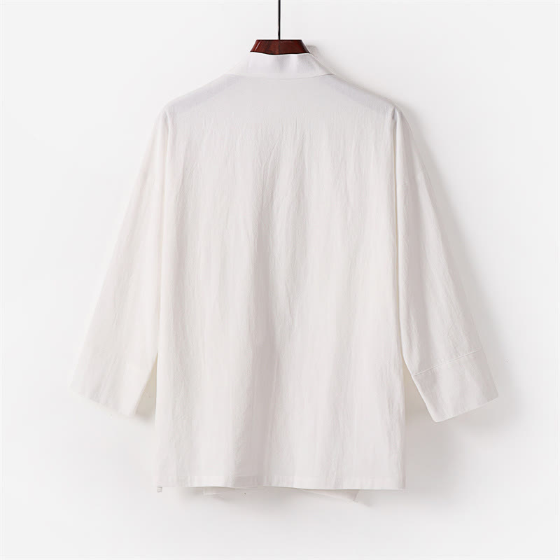 Set di 2 pezzi con pantaloni kimono in cotone e lino con lacci e tasche, ideale per la meditazione maschile, con motivo Buddha Stones. - image 3