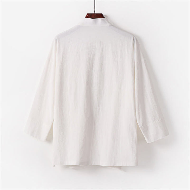 Set di 2 pezzi con pantaloni kimono in cotone e lino con lacci e tasche, ideale per la meditazione maschile, con motivo Buddha Stones. - image 3