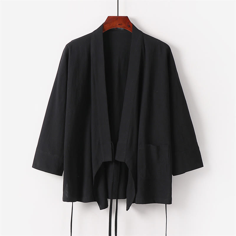 Set di 2 pezzi con pantaloni kimono in cotone e lino con lacci e tasche, ideale per la meditazione maschile, con motivo Buddha Stones. - image 7