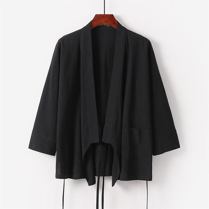 Set di 2 pezzi con pantaloni kimono in cotone e lino con lacci e tasche, ideale per la meditazione maschile, con motivo Buddha Stones. - image 7