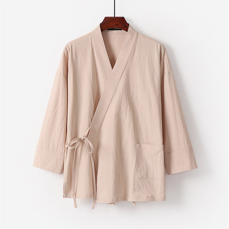 Set di 2 pezzi con pantaloni kimono in cotone e lino con lacci e tasche, ideale per la meditazione maschile, con motivo Buddha Stones. - image 10