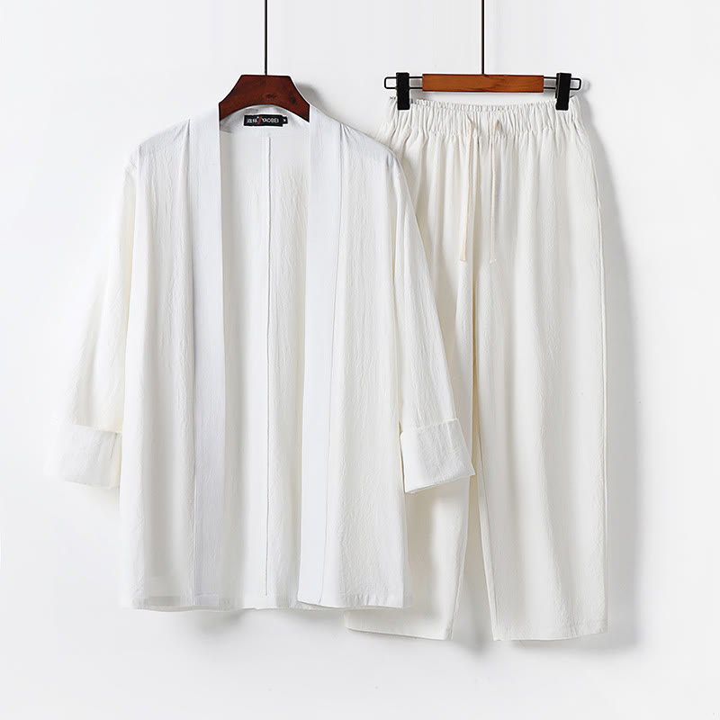 Set di 2 pezzi di kimono in cotone Buddha Stones, pantaloni alla caviglia, set di stoffa per meditazione da uomo - Bianco - US/UK/AU54, EU64 (9XL) - image 3