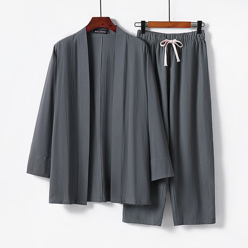 Set di 2 pezzi di kimono in cotone Buddha Stones, pantaloni alla caviglia, set di stoffa per meditazione da uomo - Grigio - US/UK/AU54, EU64 (9XL) - image 0