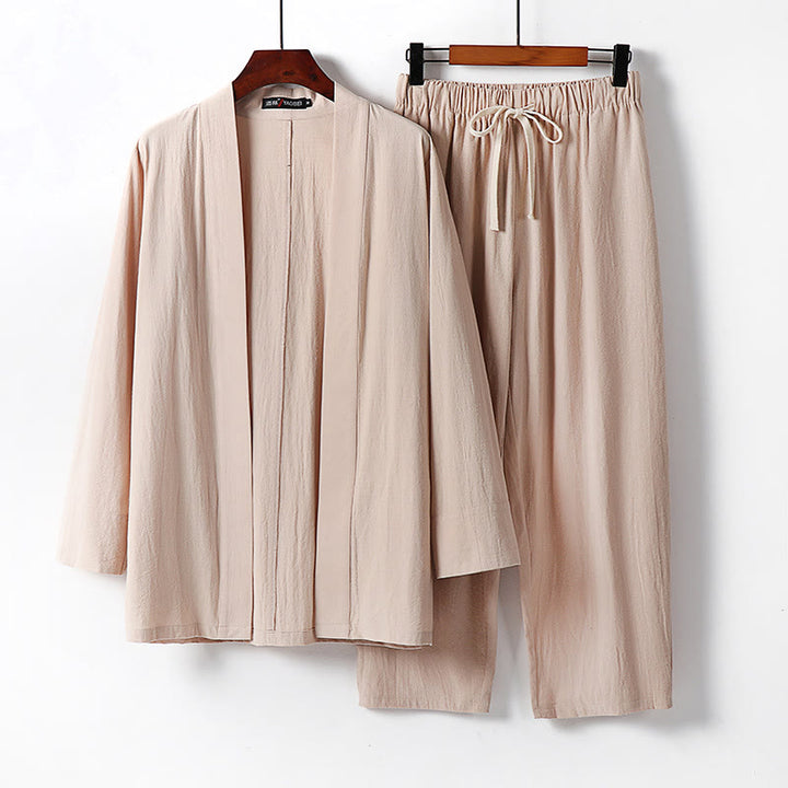 Set di 2 pezzi di kimono in cotone Buddha Stones, pantaloni alla caviglia, set di stoffa per meditazione da uomo - Grano - US/UK/AU54, EU64 (9XL) - image 9