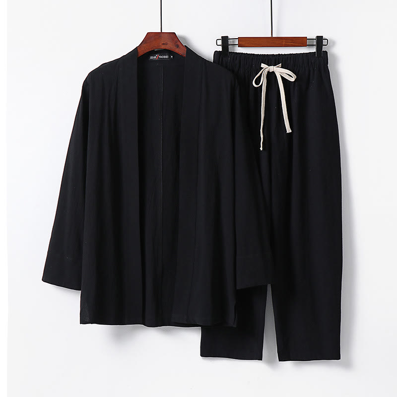 Set di 2 pezzi di kimono in cotone Buddha Stones, pantaloni alla caviglia, set di stoffa per meditazione da uomo - Nero - US/UK/AU54, EU64 (9XL) - image 6