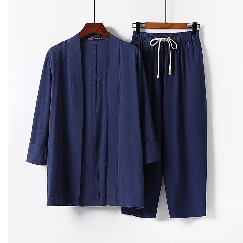 Set di 2 pezzi di kimono in cotone Buddha Stones, pantaloni alla caviglia, set di stoffa per meditazione da uomo - SteelBlue - US/UK/AU54, EU64 (9XL) - image 13