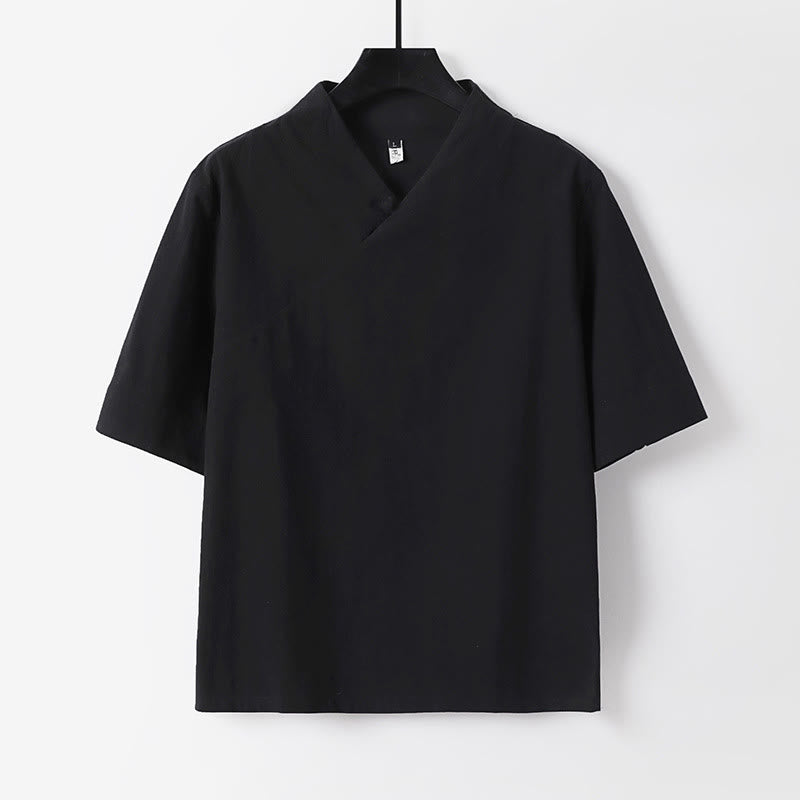 Set di 2 pezzi Buddha Stones, camicia a maniche corte in cotone con scollo a V e pantaloni con tasche, in tessuto per meditazione da uomo - image 18
