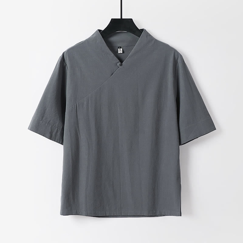 Set di 2 pezzi Buddha Stones, camicia a maniche corte in cotone con scollo a V e pantaloni con tasche, in tessuto per meditazione da uomo - image 8