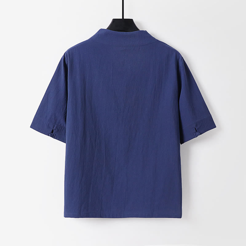 Set di 2 pezzi Buddha Stones, camicia a maniche corte in cotone con scollo a V e pantaloni con tasche, in tessuto per meditazione da uomo - image 2