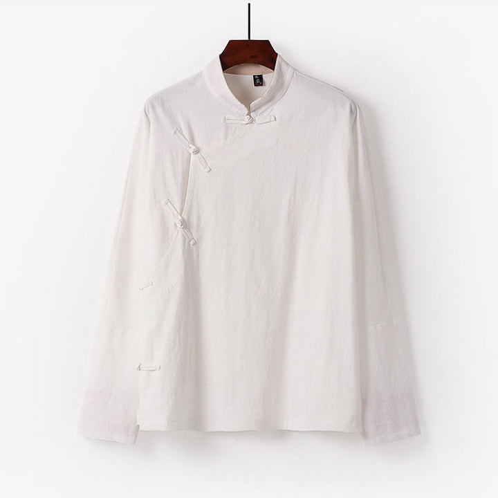Buddha Stones Camicia da uomo in cotone a maniche lunghe con bottoni cinesi vintage e motivo a rana - Bianco - US/UK/AU50, EU60 (7XL) - image 2