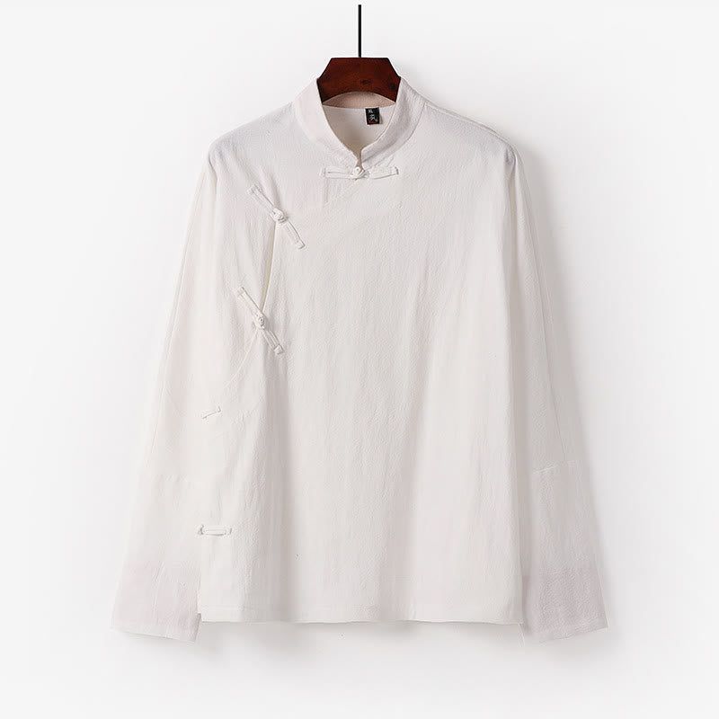 Buddha Stones Camicia da uomo in cotone a maniche lunghe con bottoni cinesi vintage e motivo a rana - Bianco - US/UK/AU50, EU60 (7XL) - image 1