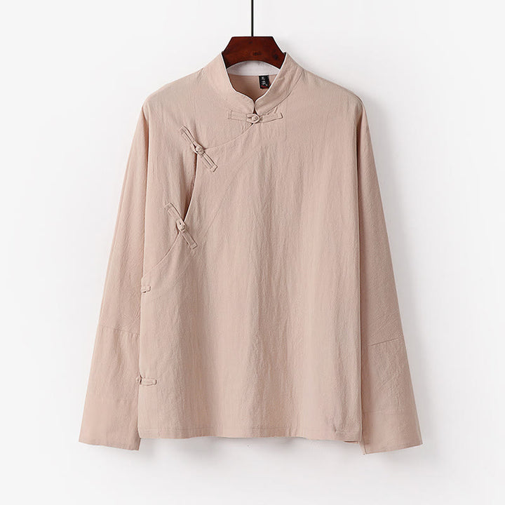 Buddha Stones Camicia da uomo in cotone a maniche lunghe con bottoni cinesi vintage e motivo a rana - Grano - US/UK/AU50, EU60 (7XL) - image 4