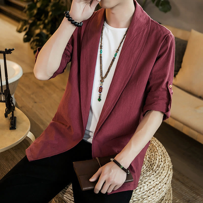 Giacca da uomo in cotone con risvolto semplice vintage Buddha Stones e apertura frontale - image 25