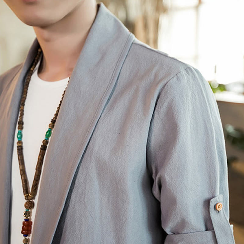 Giacca da uomo in cotone con risvolto semplice vintage Buddha Stones e apertura frontale - image 13