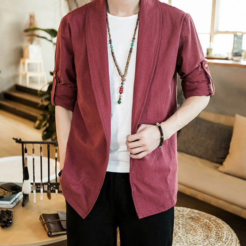Giacca da uomo in cotone con risvolto semplice vintage Buddha Stones e apertura frontale - Rosso Indiano - US/UK/AU46, EU56 (5XL) - image 20