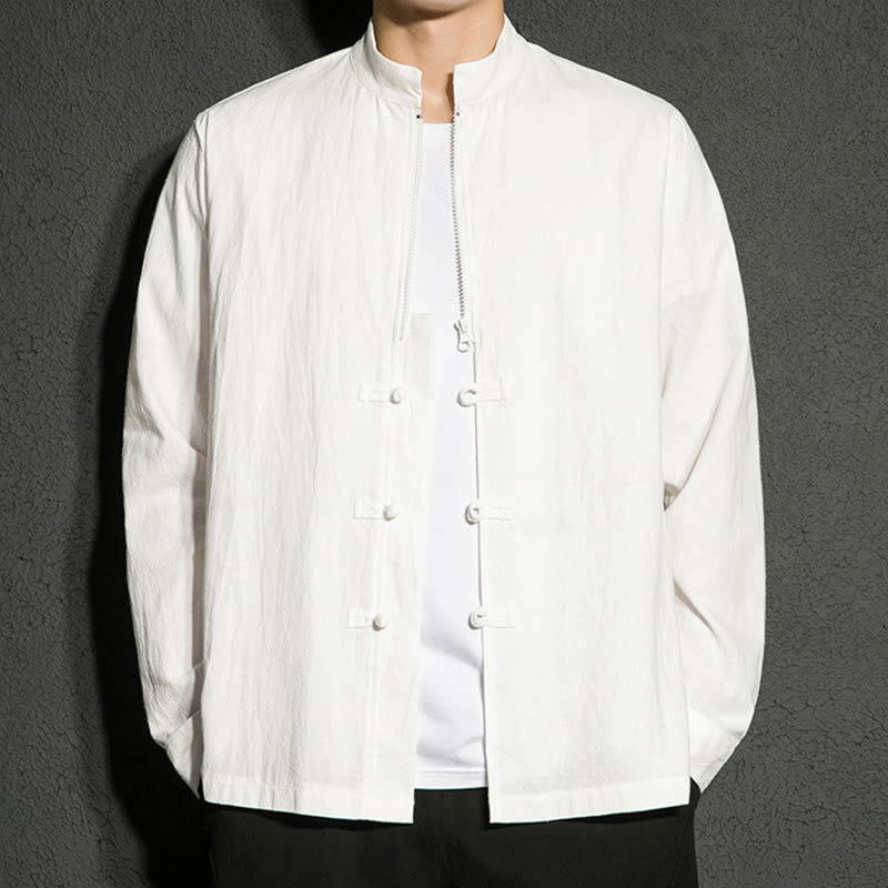 Camicia da uomo a maniche lunghe in cotone con cerniera semplice, bottoni cinesi e rana, motivo Buddha Stones - image 14