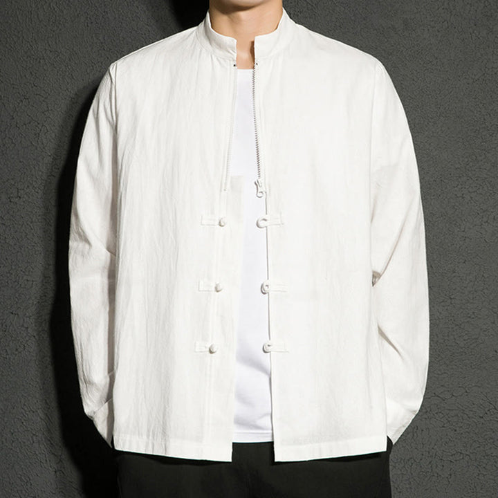 Camicia da uomo a maniche lunghe in cotone con cerniera semplice, bottoni cinesi e rana, motivo Buddha Stones - image 14