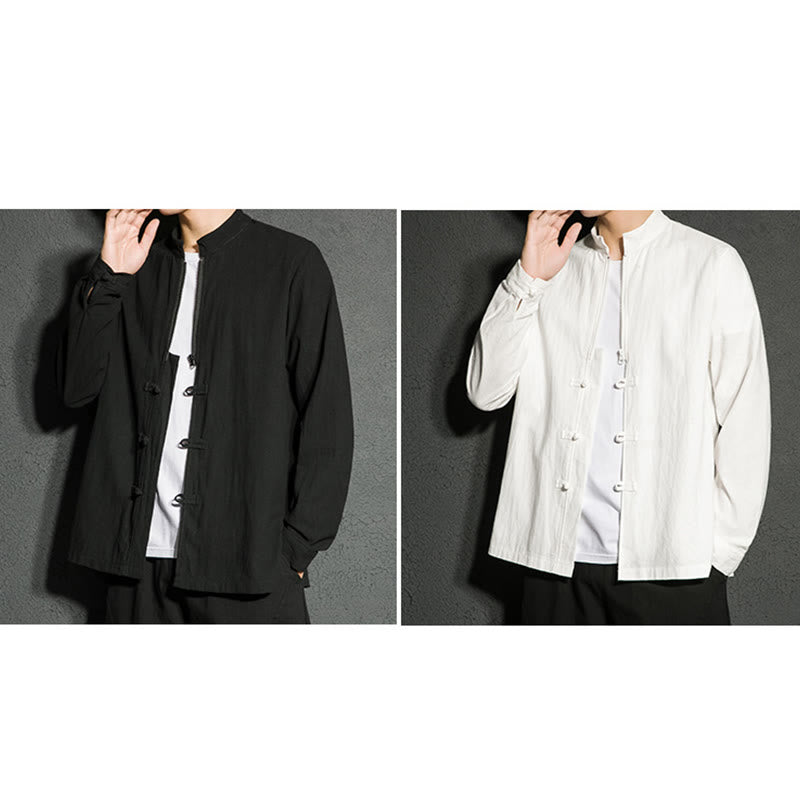 Camicia da uomo a maniche lunghe in cotone con cerniera semplice, bottoni cinesi e rana, motivo Buddha Stones - image 17