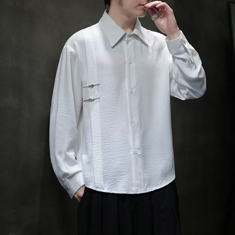 Camicia da uomo in cotone a maniche lunghe con colletto rialzato e bottoni semplici Buddha Stones - Bianco - US/UK/AU46, EU56 (5XL) - image 9