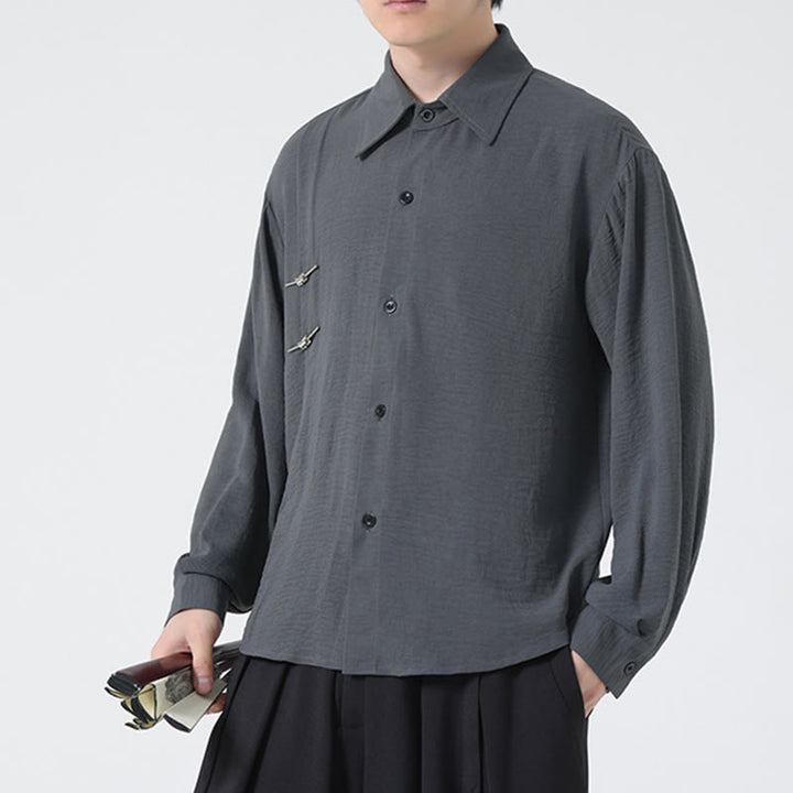 Camicia da uomo in cotone a maniche lunghe con colletto rialzato e bottoni semplici Buddha Stones - image 7