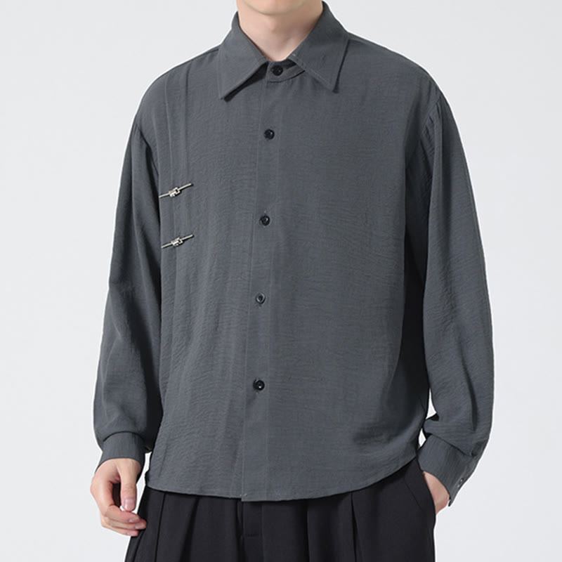 Camicia da uomo in cotone a maniche lunghe con colletto rialzato e bottoni semplici Buddha Stones - image 5