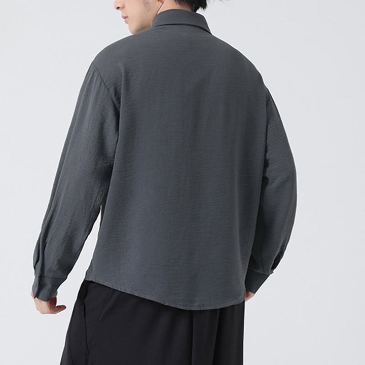 Camicia da uomo in cotone a maniche lunghe con colletto rialzato e bottoni semplici Buddha Stones - image 4