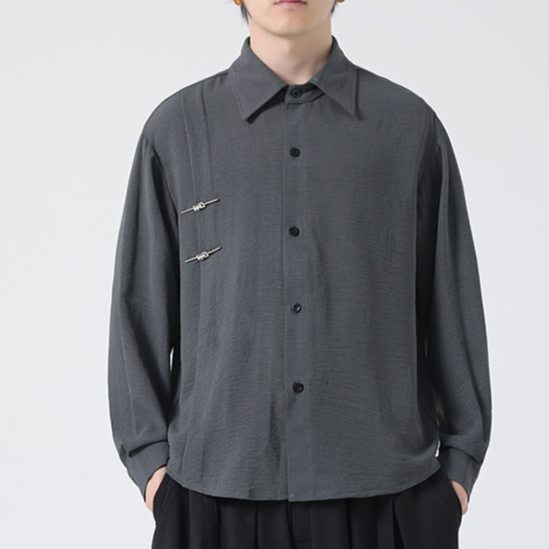 Camicia da uomo in cotone a maniche lunghe con colletto rialzato e bottoni semplici Buddha Stones - image 6