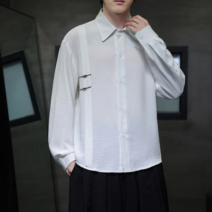 Camicia da uomo in cotone a maniche lunghe con colletto rialzato e bottoni semplici Buddha Stones - image 12