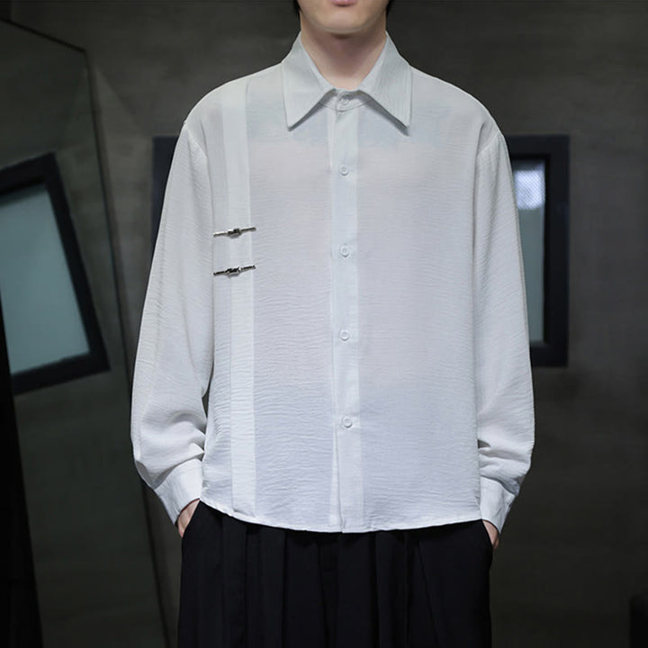 Camicia da uomo in cotone a maniche lunghe con colletto rialzato e bottoni semplici Buddha Stones - image 13