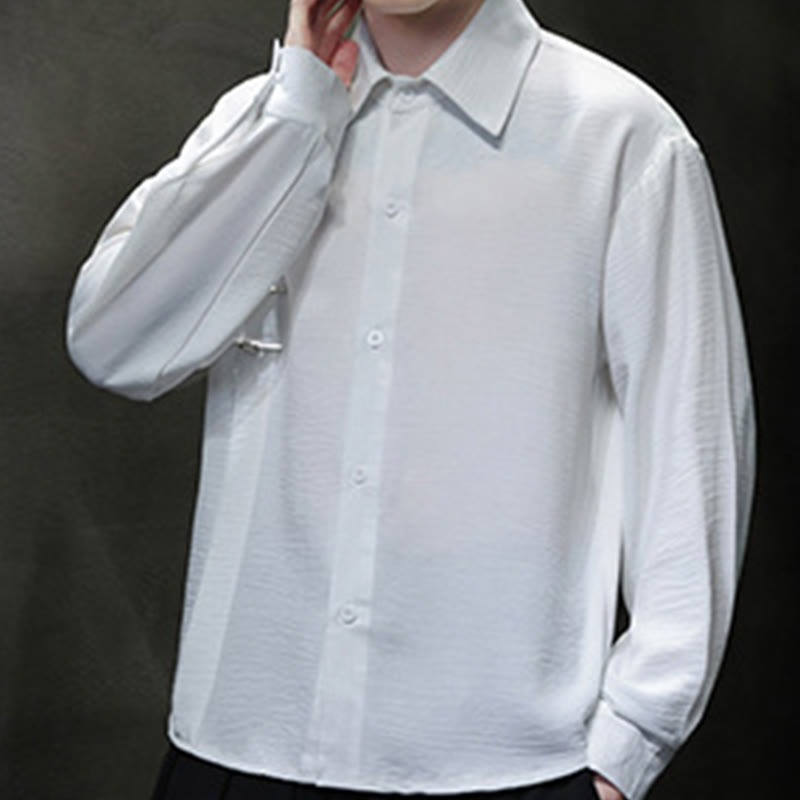 Camicia da uomo in cotone a maniche lunghe con colletto rialzato e bottoni semplici Buddha Stones - image 15