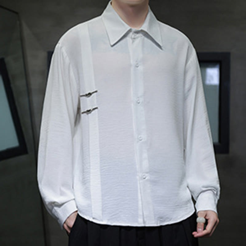 Camicia da uomo in cotone a maniche lunghe con colletto rialzato e bottoni semplici Buddha Stones - image 10