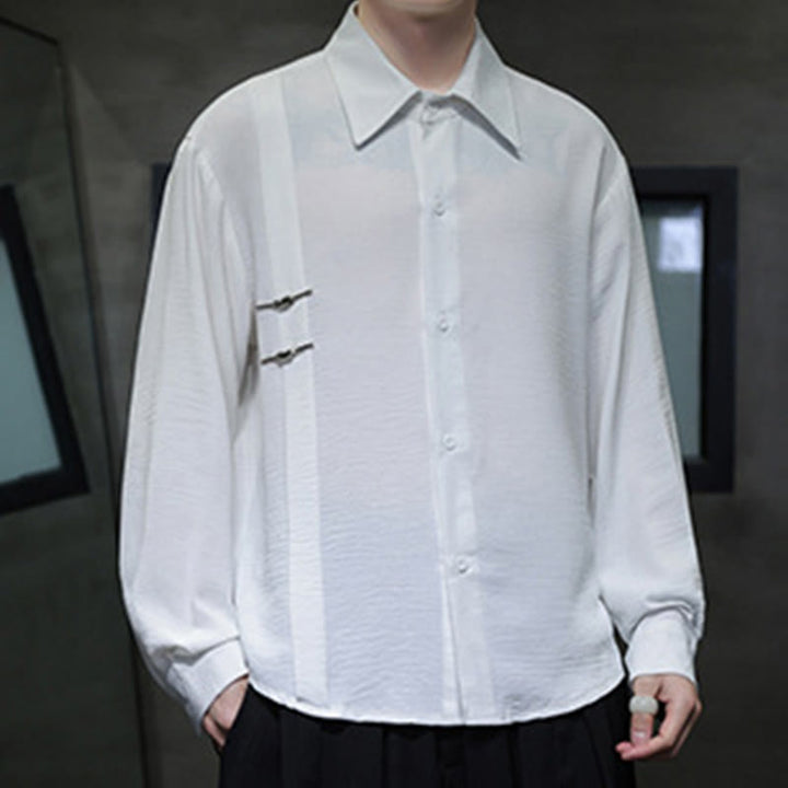 Camicia da uomo in cotone a maniche lunghe con colletto rialzato e bottoni semplici Buddha Stones - image 10
