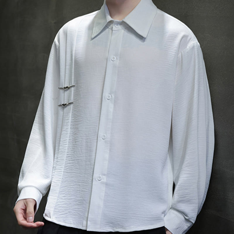 Camicia da uomo in cotone a maniche lunghe con colletto rialzato e bottoni semplici Buddha Stones - image 16