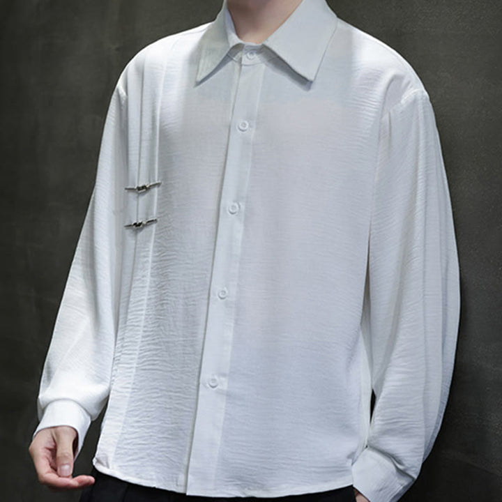 Camicia da uomo in cotone a maniche lunghe con colletto rialzato e bottoni semplici Buddha Stones - image 16