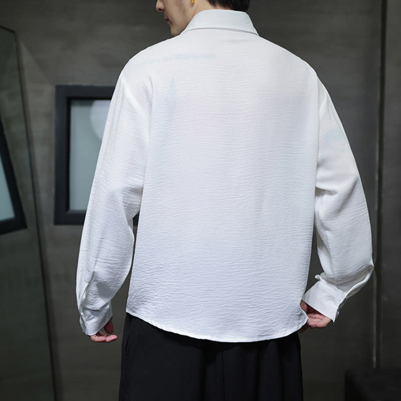Camicia da uomo in cotone a maniche lunghe con colletto rialzato e bottoni semplici Buddha Stones - image 11