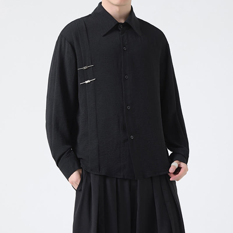 Camicia da uomo in cotone a maniche lunghe con colletto rialzato e bottoni semplici Buddha Stones - image 22