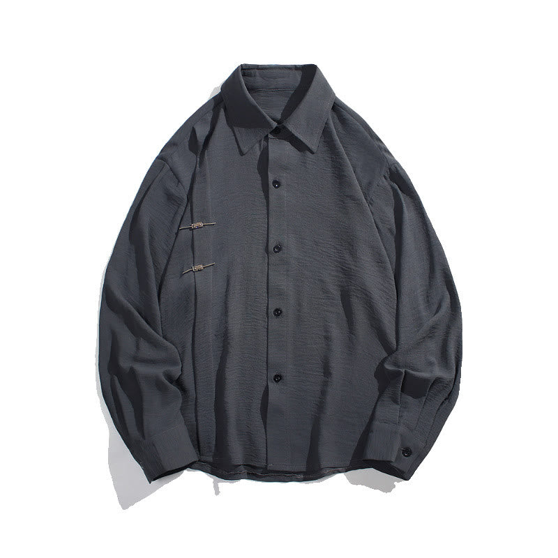 Camicia da uomo in cotone a maniche lunghe con colletto rialzato e bottoni semplici Buddha Stones - image 8