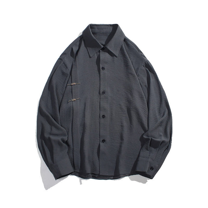 Camicia da uomo in cotone a maniche lunghe con colletto rialzato e bottoni semplici Buddha Stones - image 8