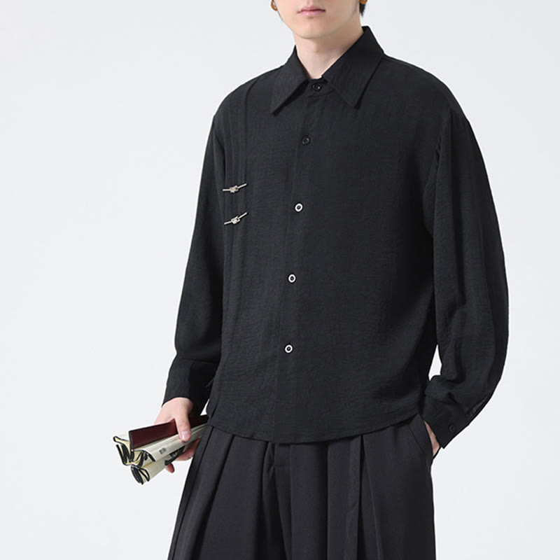 Camicia da uomo in cotone a maniche lunghe con colletto rialzato e bottoni semplici Buddha Stones - image 23