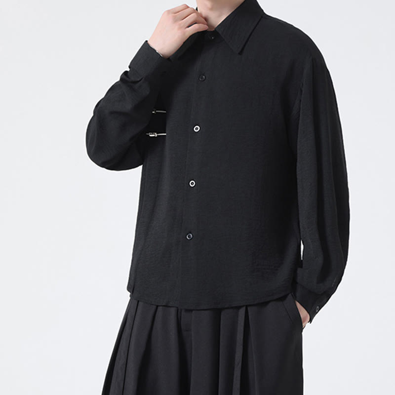 Camicia da uomo in cotone a maniche lunghe con colletto rialzato e bottoni semplici Buddha Stones - image 24
