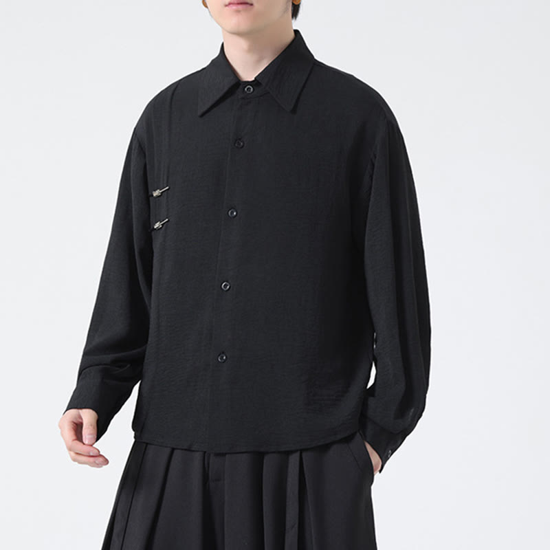 Camicia da uomo in cotone a maniche lunghe con colletto rialzato e bottoni semplici Buddha Stones - image 18