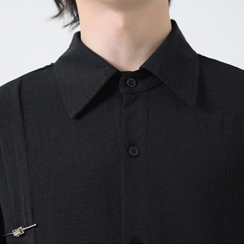 Camicia da uomo in cotone a maniche lunghe con colletto rialzato e bottoni semplici Buddha Stones - image 26