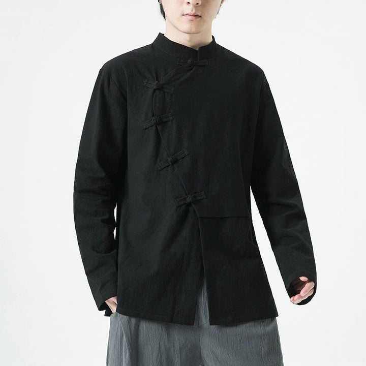 Buddha Stones Camicia da uomo a maniche lunghe in cotone con bottoni a rana cinesi d'epoca - Nero - US/UK/AU46, EU56 (5XL) - image 12
