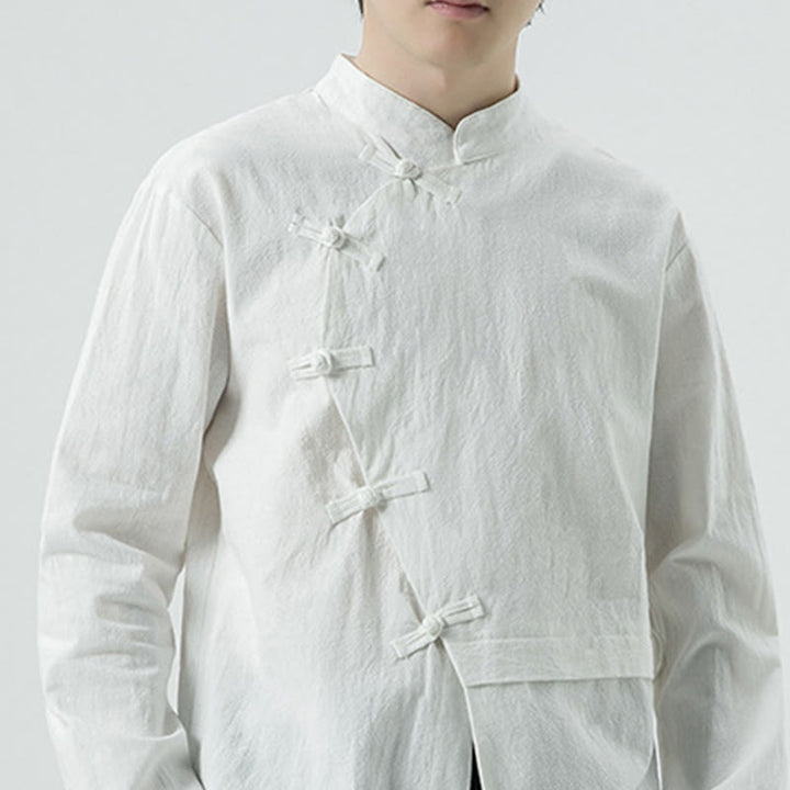 Buddha Stones Camicia da uomo a maniche lunghe in cotone con bottoni a rana cinesi d'epoca - image 8