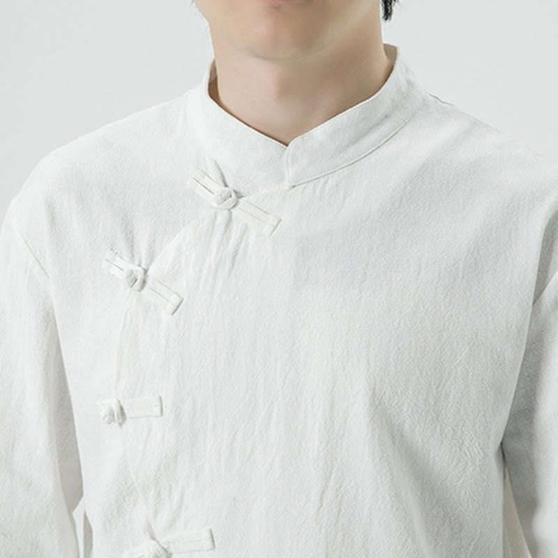 Buddha Stones Camicia da uomo a maniche lunghe in cotone con bottoni a rana cinesi d'epoca - image 7